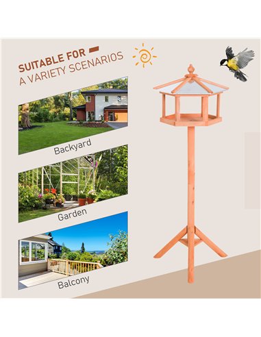 PawHut Wooden Bird Table Free Standing Feeder Garden Sheltered Feeding Station Parrot Stand Birdhouse Φ40x113cm