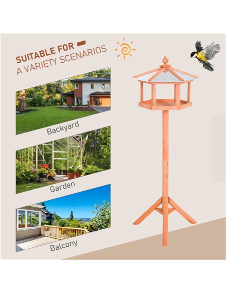 PawHut Wooden Bird Table Free Standing Feeder Garden Sheltered Feeding Station Parrot Stand Birdhouse Φ40x113cm - pic 157779 | FastDaddyshop