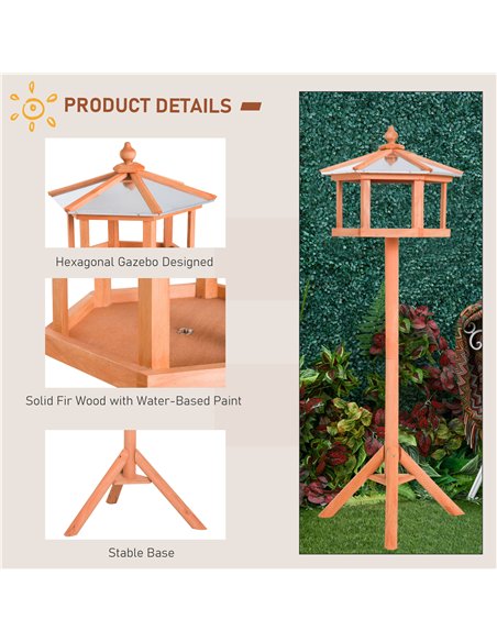PawHut Wooden Bird Table Free Standing Feeder Garden Sheltered Feeding Station Parrot Stand Birdhouse Φ40x113cm - pic 157780 | FastDaddyshop