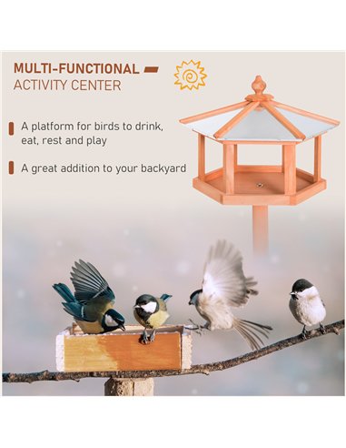 PawHut Wooden Bird Table Free Standing Feeder Garden Sheltered Feeding Station Parrot Stand Birdhouse Φ40x113cm