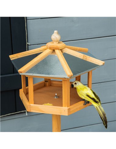 PawHut Wooden Bird Table Free Standing Feeder Garden Sheltered Feeding Station Parrot Stand Birdhouse Φ40x113cm