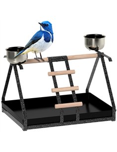PawHut Parrot Stand Bird Stand w/Wood Perch Ladder Feeder Removable Tray
