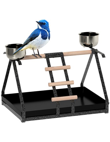 PawHut Parrot Stand Bird Stand w/Wood Perch Ladder Feeder Removable Tray - pic 157794 | FastDaddyshop