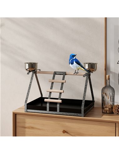 PawHut Parrot Stand Bird Stand w/Wood Perch Ladder Feeder Removable Tray