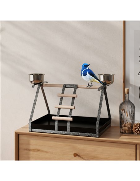 PawHut Parrot Stand Bird Stand w/Wood Perch Ladder Feeder Removable Tray - pic 157795 | FastDaddyshop