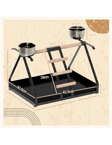 PawHut Parrot Stand Bird Stand w/Wood Perch Ladder Feeder Removable Tray