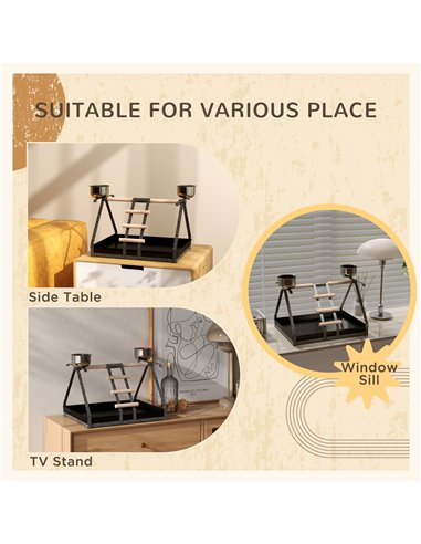 PawHut Parrot Stand Bird Stand w/Wood Perch Ladder Feeder Removable Tray