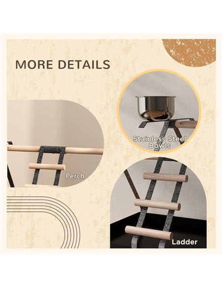PawHut Parrot Stand Bird Stand w/Wood Perch Ladder Feeder Removable Tray - pic 157799 | FastDaddyshop