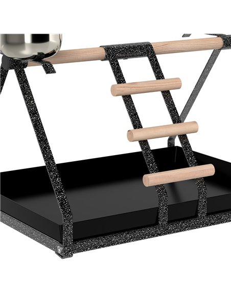 PawHut Parrot Stand Bird Stand w/Wood Perch Ladder Feeder Removable Tray - pic 157801 | FastDaddyshop