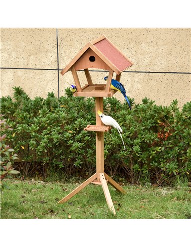 PawHut Wooden Bird Table Freestanding Feeding  Station for Garden Outside ,139H cm, Natural