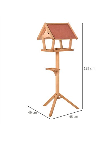 PawHut Wooden Bird Table Freestanding Feeding  Station for Garden Outside ,139H cm, Natural