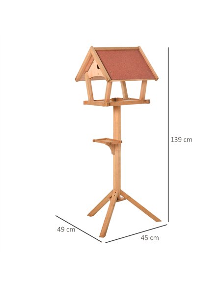 PawHut Wooden Bird Table Freestanding Feeding  Station for Garden Outside ,139H cm, Natural - pic 157805 | FastDaddyshop