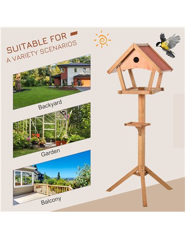 PawHut Wooden Bird Table Freestanding Feeding  Station for Garden Outside ,139H cm, Natural