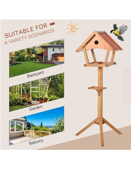 PawHut Wooden Bird Table Freestanding Feeding  Station for Garden Outside ,139H cm, Natural - pic 157806 | FastDaddyshop