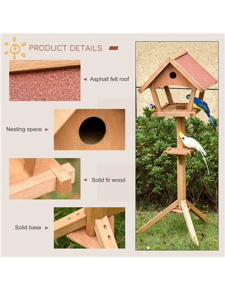 PawHut Wooden Bird Table Freestanding Feeding  Station for Garden Outside ,139H cm, Natural - pic 157807 | FastDaddyshop