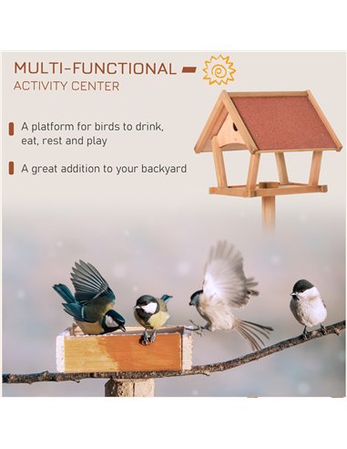 PawHut Wooden Bird Table Freestanding Feeding  Station for Garden Outside ,139H cm, Natural