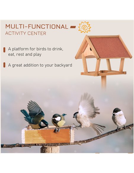 PawHut Wooden Bird Table Freestanding Feeding  Station for Garden Outside ,139H cm, Natural - pic 157808 | FastDaddyshop