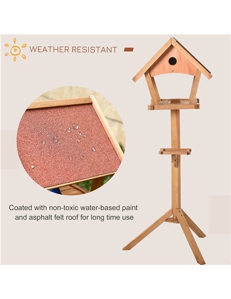 PawHut Wooden Bird Table Freestanding Feeding  Station for Garden Outside ,139H cm, Natural - pic 157809 | FastDaddyshop