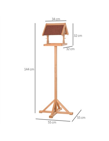 PawHut Wooden Bird Table Wild Bird Feeding Station Freestanding Feeder for Garden Outdoor 55 x 55 x 144cm
