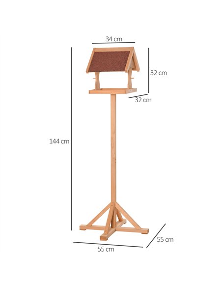 PawHut Wooden Bird Table Wild Bird Feeding Station Freestanding Feeder for Garden Outdoor 55 x 55 x 144cm - pic 157814 | FastDaddyshop