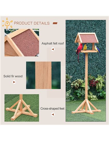 PawHut Wooden Bird Table Wild Bird Feeding Station Freestanding Feeder for Garden Outdoor 55 x 55 x 144cm