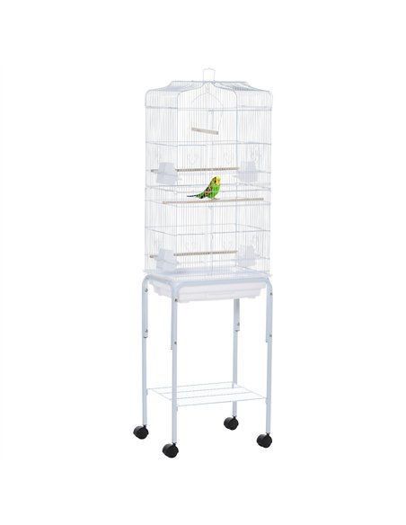 PawHut Bird Cage Budgie Cages for Finch Canary Parakeet with Stand Wheels Slide-out Tray Accessories Storage Shelf, White 46.5 x - pic 157821 | FastDaddyshop