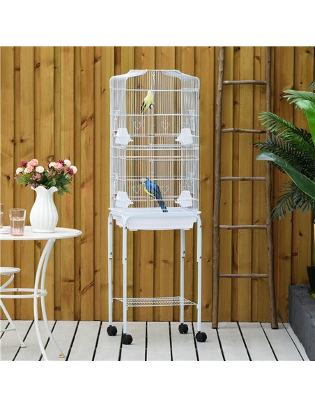 PawHut Bird Cage Budgie Cages for Finch Canary Parakeet with Stand Wheels Slide-out Tray Accessories Storage Shelf, White 46.5 x - pic 157822 | FastDaddyshop