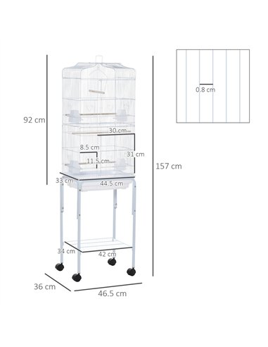 PawHut Bird Cage Budgie Cages for Finch Canary Parakeet with Stand Wheels Slide-out Tray Accessories Storage Shelf, White 46.5 x
