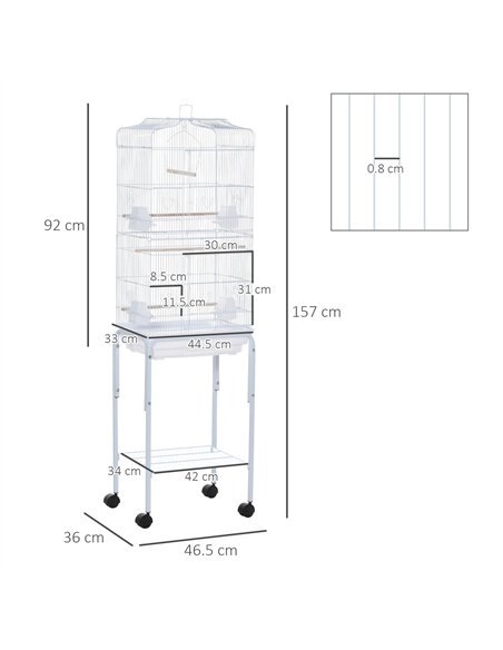 PawHut Bird Cage Budgie Cages for Finch Canary Parakeet with Stand Wheels Slide-out Tray Accessories Storage Shelf, White 46.5 x - pic 157823 | FastDaddyshop