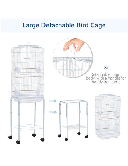PawHut Bird Cage Budgie Cages for Finch Canary Parakeet with Stand Wheels Slide-out Tray Accessories Storage Shelf, White 46.5 x - pic 157824 | FastDaddyshop