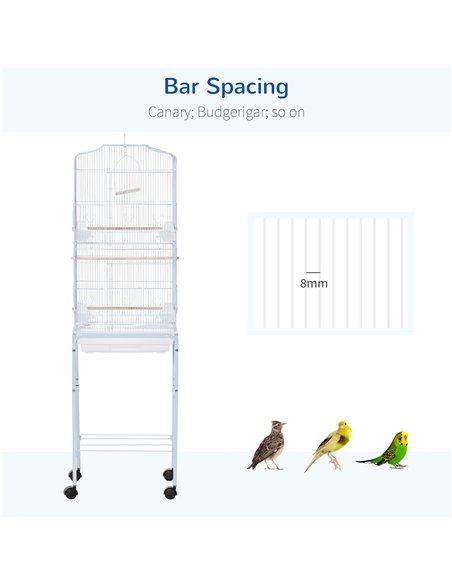 PawHut Bird Cage Budgie Cages for Finch Canary Parakeet with Stand Wheels Slide-out Tray Accessories Storage Shelf, White 46.5 x - pic 157826 | FastDaddyshop