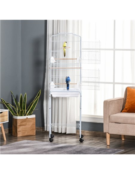 PawHut Bird Cage Budgie Cages for Finch Canary Parakeet with Stand Wheels Slide-out Tray Accessories Storage Shelf, White 46.5 x - pic 157828 | FastDaddyshop