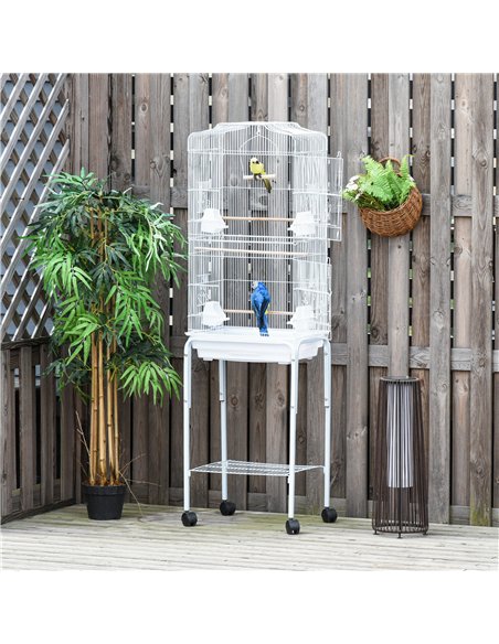 PawHut Bird Cage Budgie Cages for Finch Canary Parakeet with Stand Wheels Slide-out Tray Accessories Storage Shelf, White 46.5 x - pic 157829 | FastDaddyshop