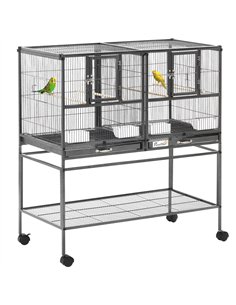 PawHut Large Bird Cage Parrot Cage with Divider, Slide Tray for Finch Canaries Parakeets Cockatiels, 95 x 45.5 x 102 cm