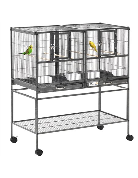 PawHut Large Bird Cage Parrot Cage with Divider, Slide Tray for Finch Canaries Parakeets Cockatiels, 95 x 45.5 x 102 cm - pic 157830 | FastDaddyshop