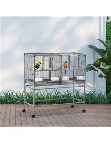 PawHut Large Bird Cage Parrot Cage with Divider, Slide Tray for Finch Canaries Parakeets Cockatiels, 95 x 45.5 x 102 cm