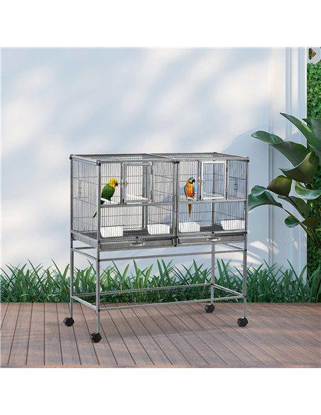 PawHut Large Bird Cage Parrot Cage with Divider, Slide Tray for Finch Canaries Parakeets Cockatiels, 95 x 45.5 x 102 cm - pic 157831 | FastDaddyshop