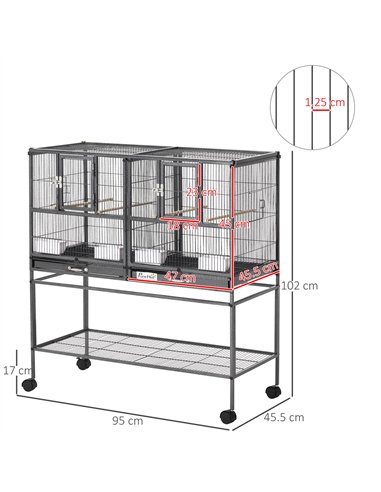 PawHut Large Bird Cage Parrot Cage with Divider, Slide Tray for Finch Canaries Parakeets Cockatiels, 95 x 45.5 x 102 cm