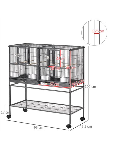 PawHut Large Bird Cage Parrot Cage with Divider, Slide Tray for Finch Canaries Parakeets Cockatiels, 95 x 45.5 x 102 cm - pic 157832 | FastDaddyshop