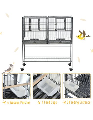 PawHut Large Bird Cage Parrot Cage with Divider, Slide Tray for Finch Canaries Parakeets Cockatiels, 95 x 45.5 x 102 cm