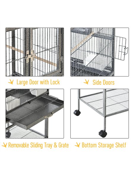 PawHut Large Bird Cage Parrot Cage with Divider, Slide Tray for Finch Canaries Parakeets Cockatiels, 95 x 45.5 x 102 cm - pic 157834 | FastDaddyshop