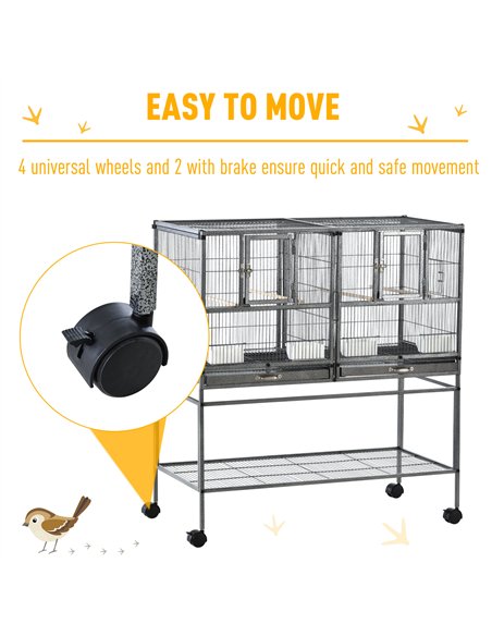 PawHut Large Bird Cage Parrot Cage with Divider, Slide Tray for Finch Canaries Parakeets Cockatiels, 95 x 45.5 x 102 cm - pic 157835 | FastDaddyshop