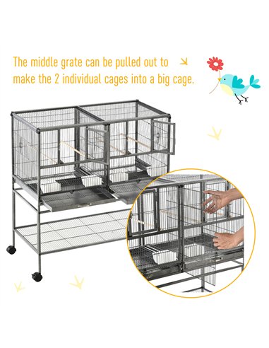 PawHut Large Bird Cage Parrot Cage with Divider, Slide Tray for Finch Canaries Parakeets Cockatiels, 95 x 45.5 x 102 cm