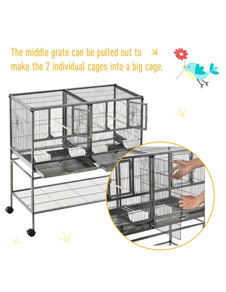 PawHut Large Bird Cage Parrot Cage with Divider, Slide Tray for Finch Canaries Parakeets Cockatiels, 95 x 45.5 x 102 cm - pic 157836 | FastDaddyshop