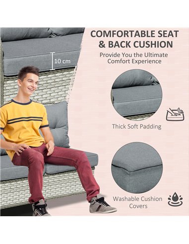 Outsunny 5-Seater Patio PE Rattan Garden Sofa Set, Wicker Sectional Conversation Aluminum Frame Furniture w/ Cushion, Grey