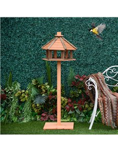 PawHut Wooden Bird Table Bird Feeding Station Playstand with Roof 130Hcm for Outdoor Brown 2