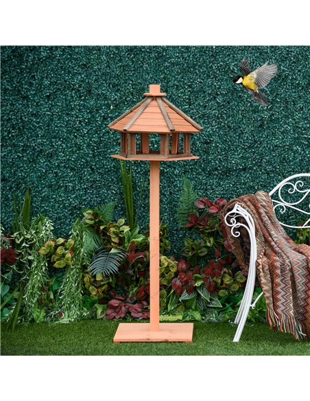 PawHut Wooden Bird Table Bird Feeding Station Playstand with Roof 130Hcm for Outdoor Brown - pic 157840 | FastDaddyshop