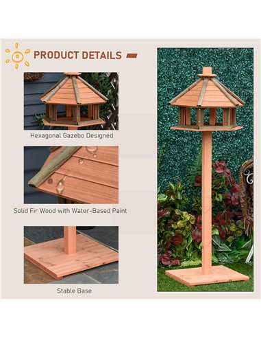 PawHut Wooden Bird Table Bird Feeding Station Playstand with Roof 130Hcm for Outdoor Brown