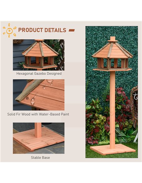PawHut Wooden Bird Table Bird Feeding Station Playstand with Roof 130Hcm for Outdoor Brown - pic 157843 | FastDaddyshop