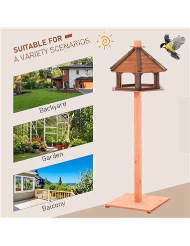 PawHut Wooden Bird Table Bird Feeding Station Playstand with Roof 130Hcm for Outdoor Brown